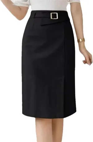 Womans Vintage Work Slim Skirt OL Button Overskirts Fashion Zipper Pencil Midi Skirts Party Dresses Black