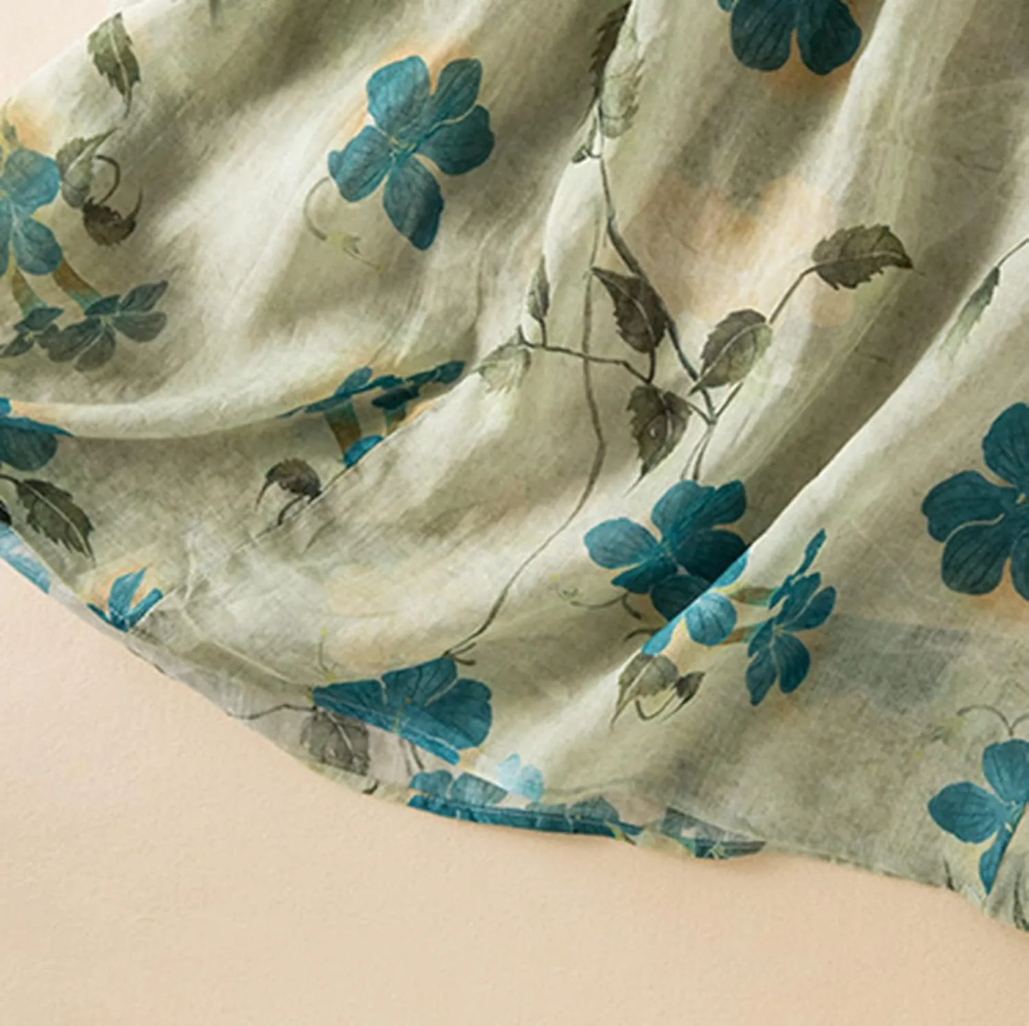 Women Cotton Linen Korean Style Fashion A-Line Dresses Summer Half Sleeve Lace-Up Waist-Defined Floral Casual Dress