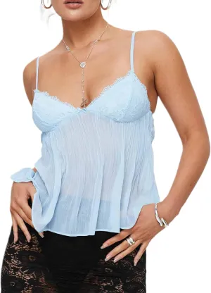Women Summer Y2K Camisoles Sexy V-Neck Cute Ruffle Babydoll Spaghetti Strap Tank Bustier Going Out Tops
