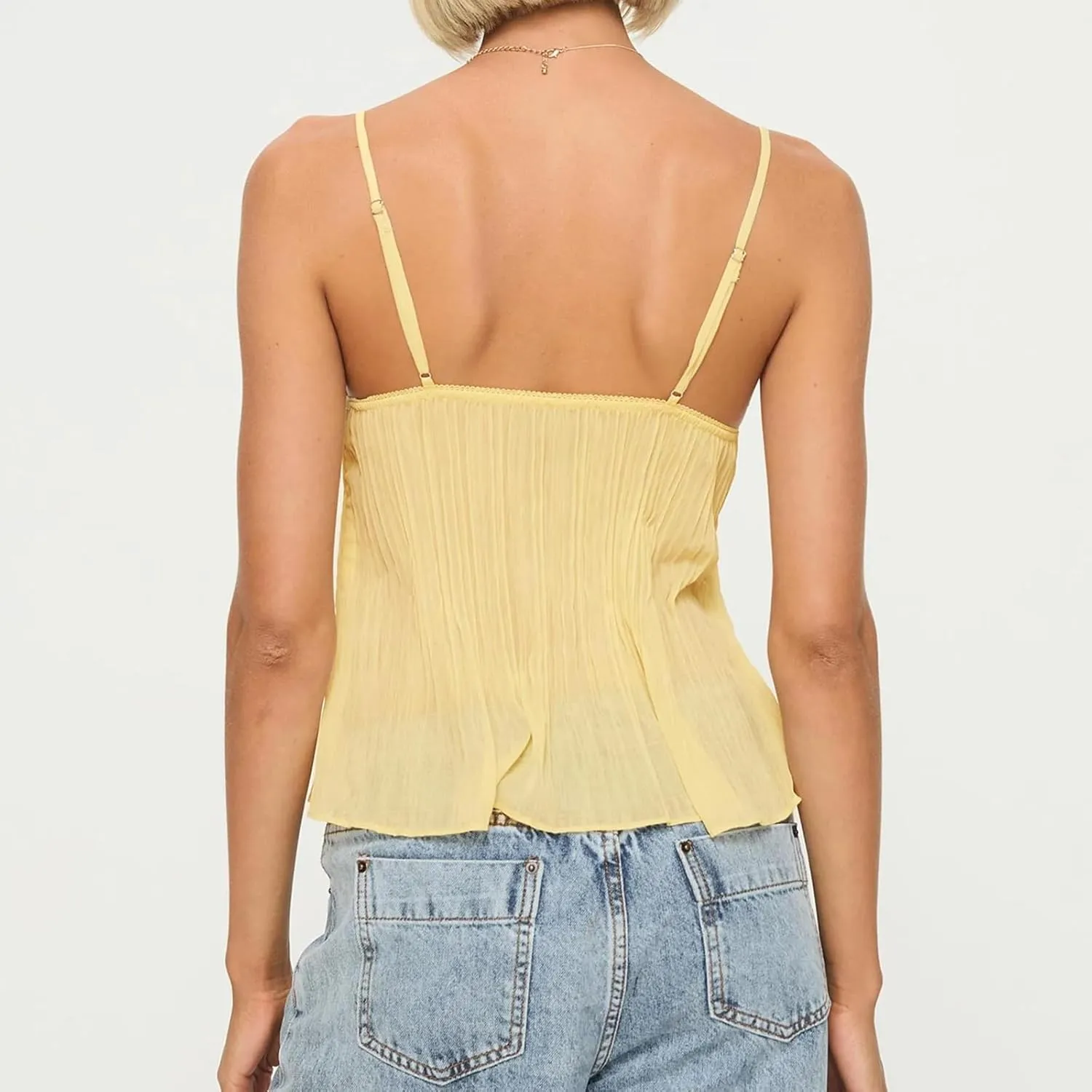 Women Y2k Floral Mesh Cami Vintage Layered Ruffle Hem Lace Camisoles Sleeveless V Neck Spaghetti Strap Going Out Tank Top