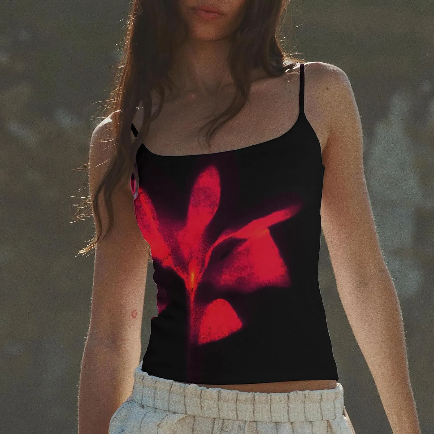 Women Y2k Floral Print Crop Tank Top Sleeveless Square Neck Aesthetic Graphic Camisoles Cute Going Out Cami Shirt
