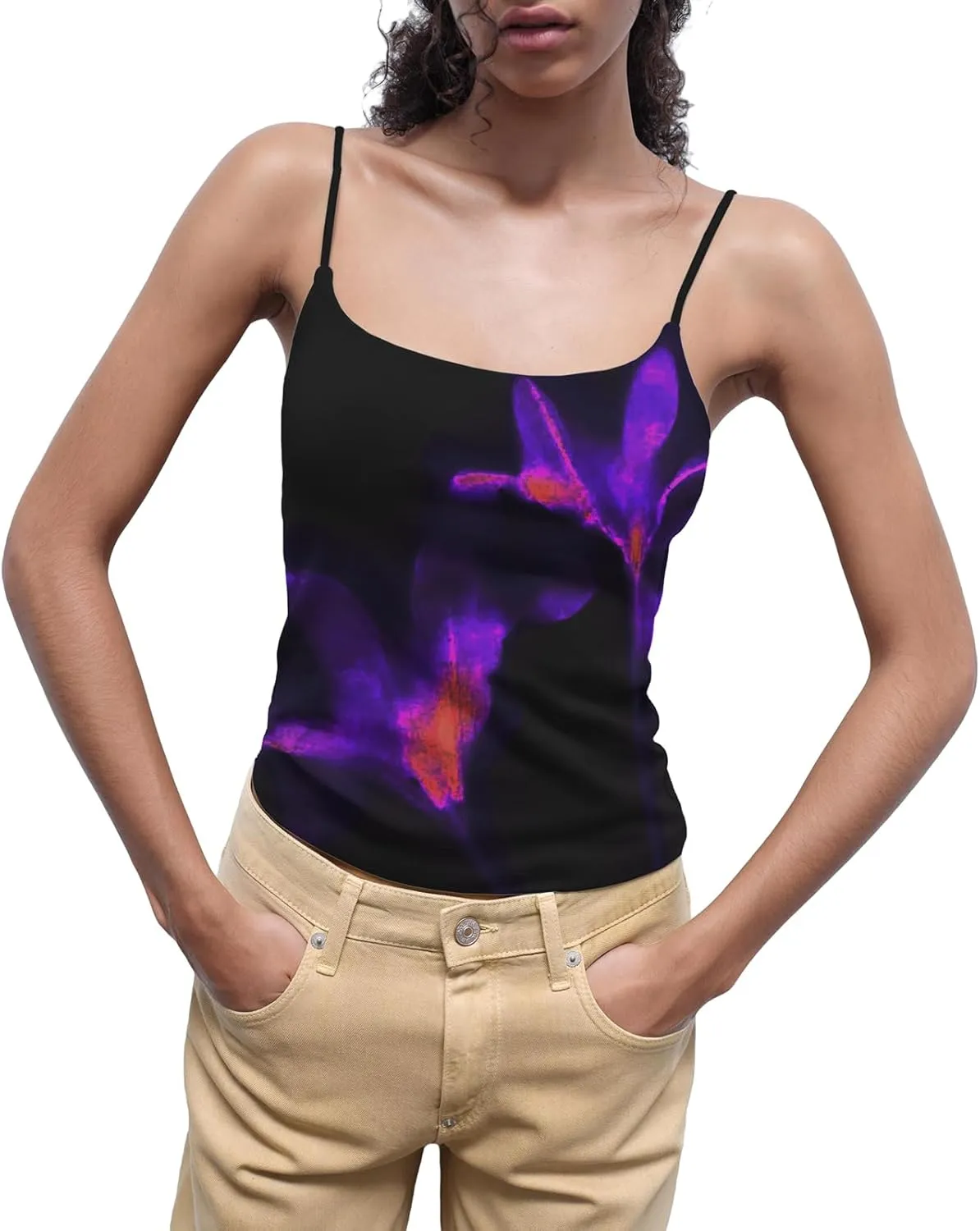 Women Y2k Floral Print Crop Tank Top Sleeveless Square Neck Aesthetic Graphic Camisoles Cute Going Out Cami Shirt