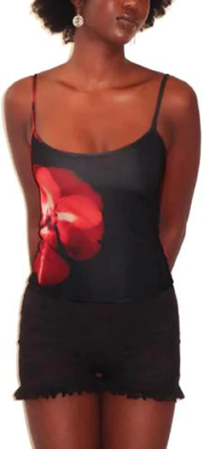 Women Y2k Floral Print Crop Tank Top Sleeveless Square Neck Aesthetic Graphic Camisoles Cute Going Out Cami Shirt