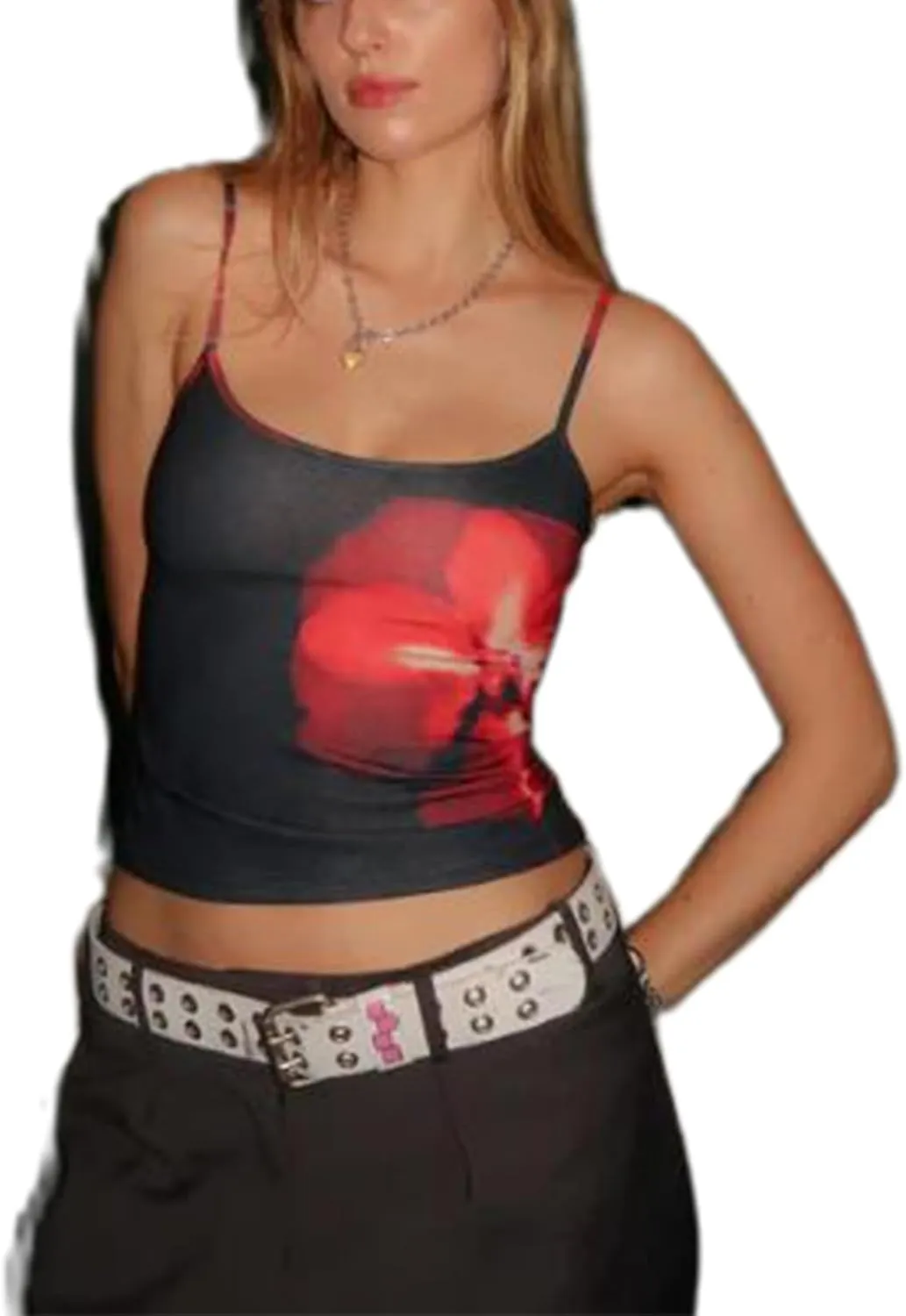 Women Y2k Floral Print Crop Tank Top Sleeveless Square Neck Aesthetic Graphic Camisoles Cute Going Out Cami Shirt
