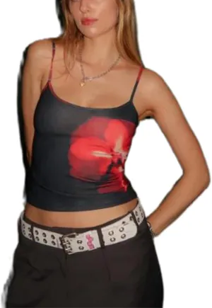 Women Y2k Floral Print Crop Tank Top Sleeveless Square Neck Aesthetic Graphic Camisoles Cute Going Out Cami Shirt