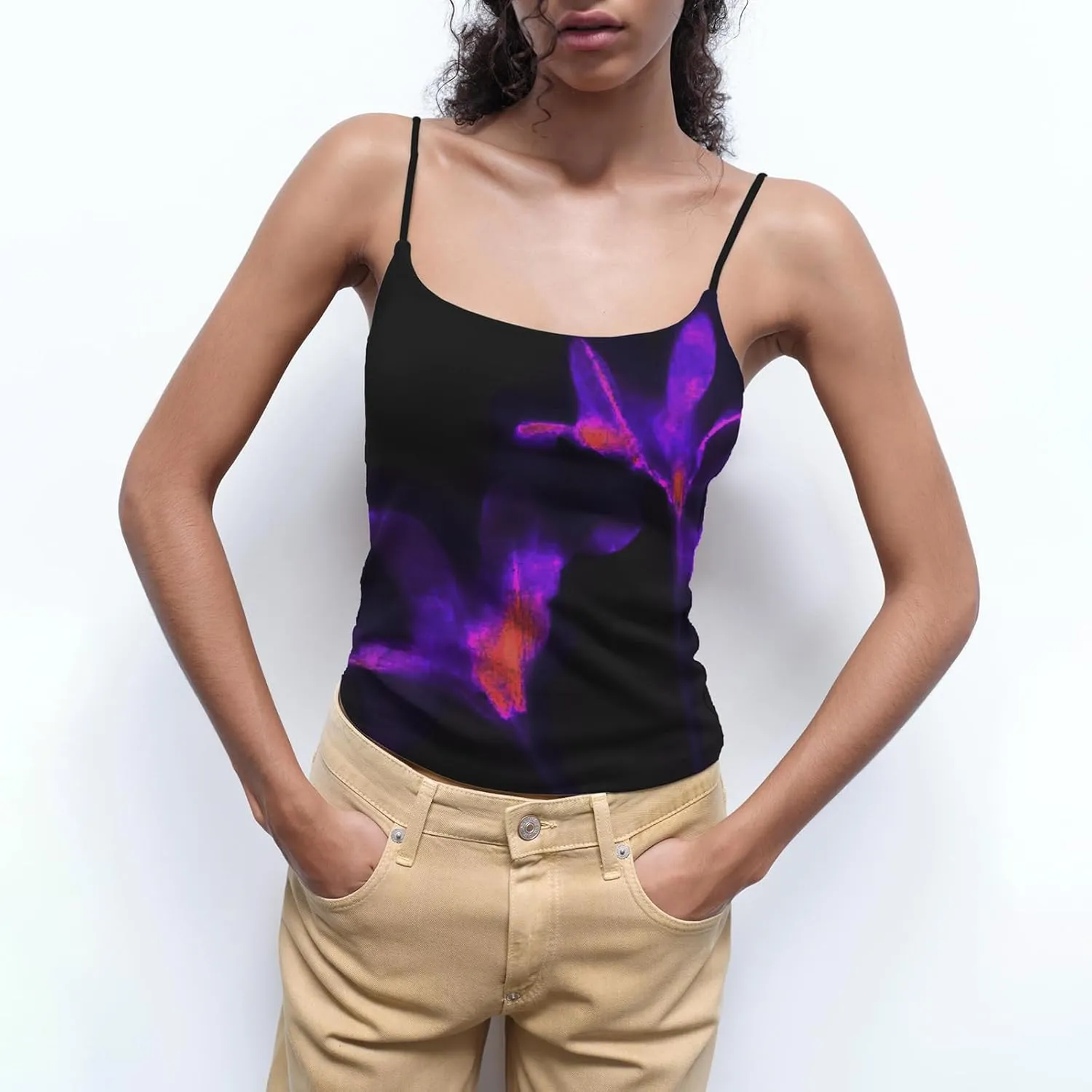 Women Y2k Floral Print Crop Tank Top Sleeveless Square Neck Aesthetic Graphic Camisoles Cute Going Out Cami Shirt