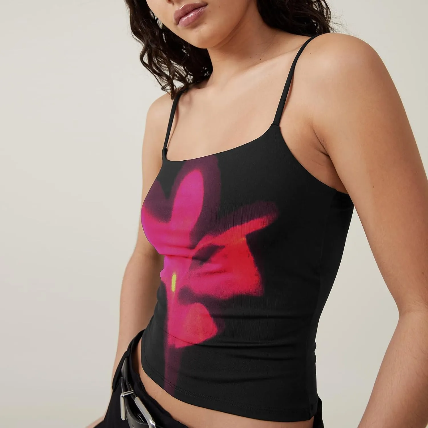 Women Y2k Floral Print Crop Tank Top Sleeveless Square Neck Aesthetic Graphic Camisoles Cute Going Out Cami Shirt