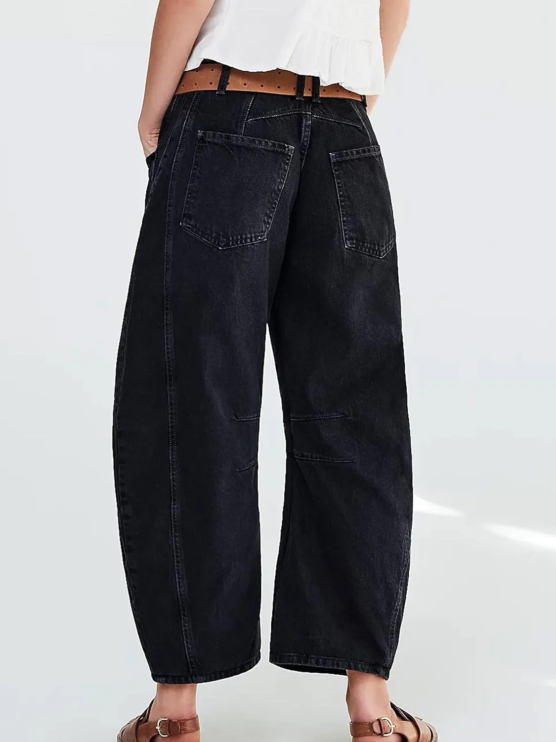 Women's Barrel Jeans Vintage Mid Rise Wide Leg Y2k Baggy Boyfriend Ankle Denim Pants