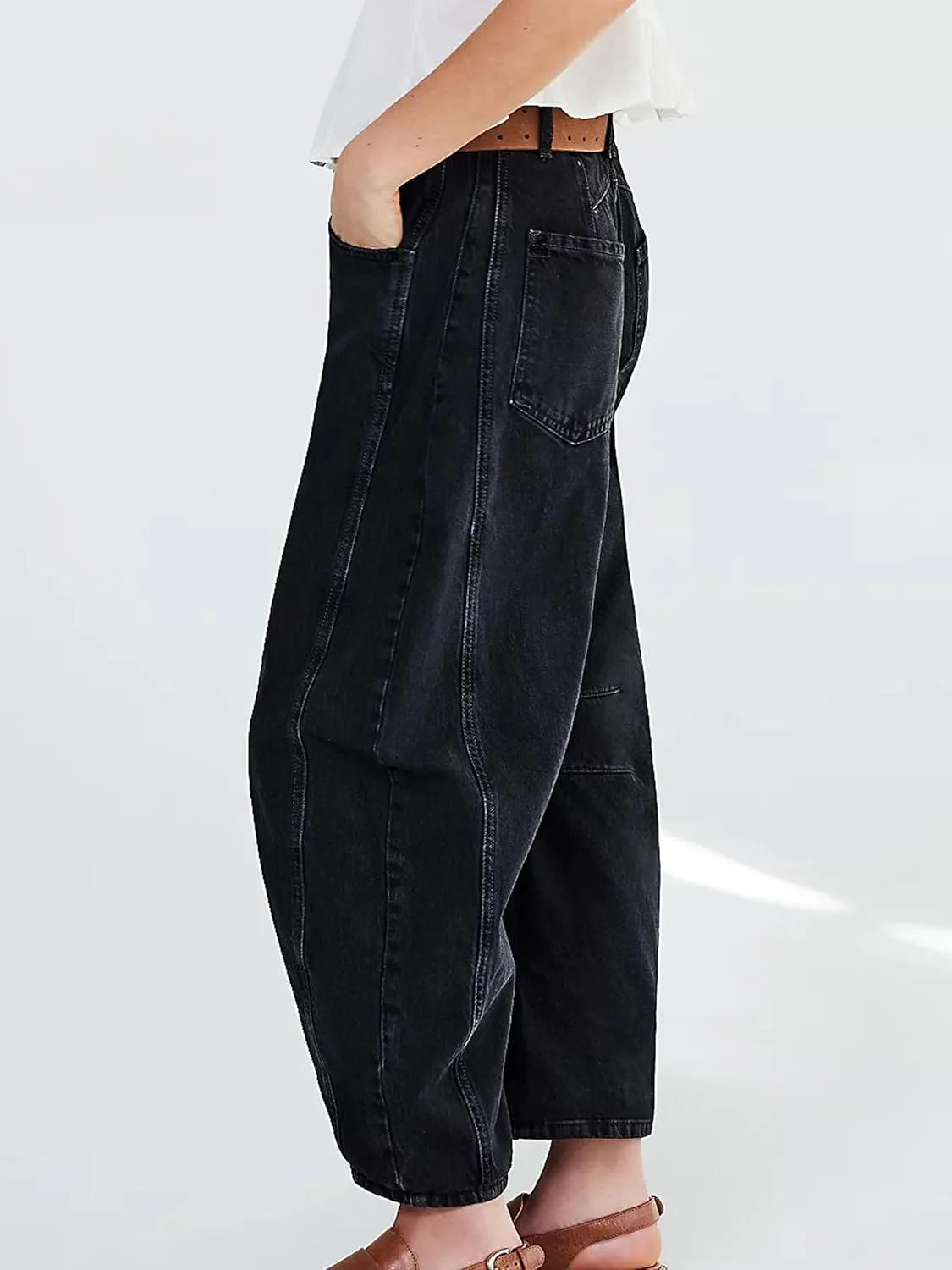 Women's Barrel Jeans Vintage Mid Rise Wide Leg Y2k Baggy Boyfriend Ankle Denim Pants