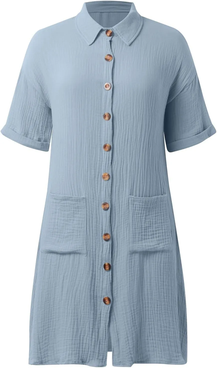 Womens Button Down Shirt Dress Summer Cotton Linen Dress Mini Dress Casual Short Sleeve Loose Tunic Dresses with Pockets