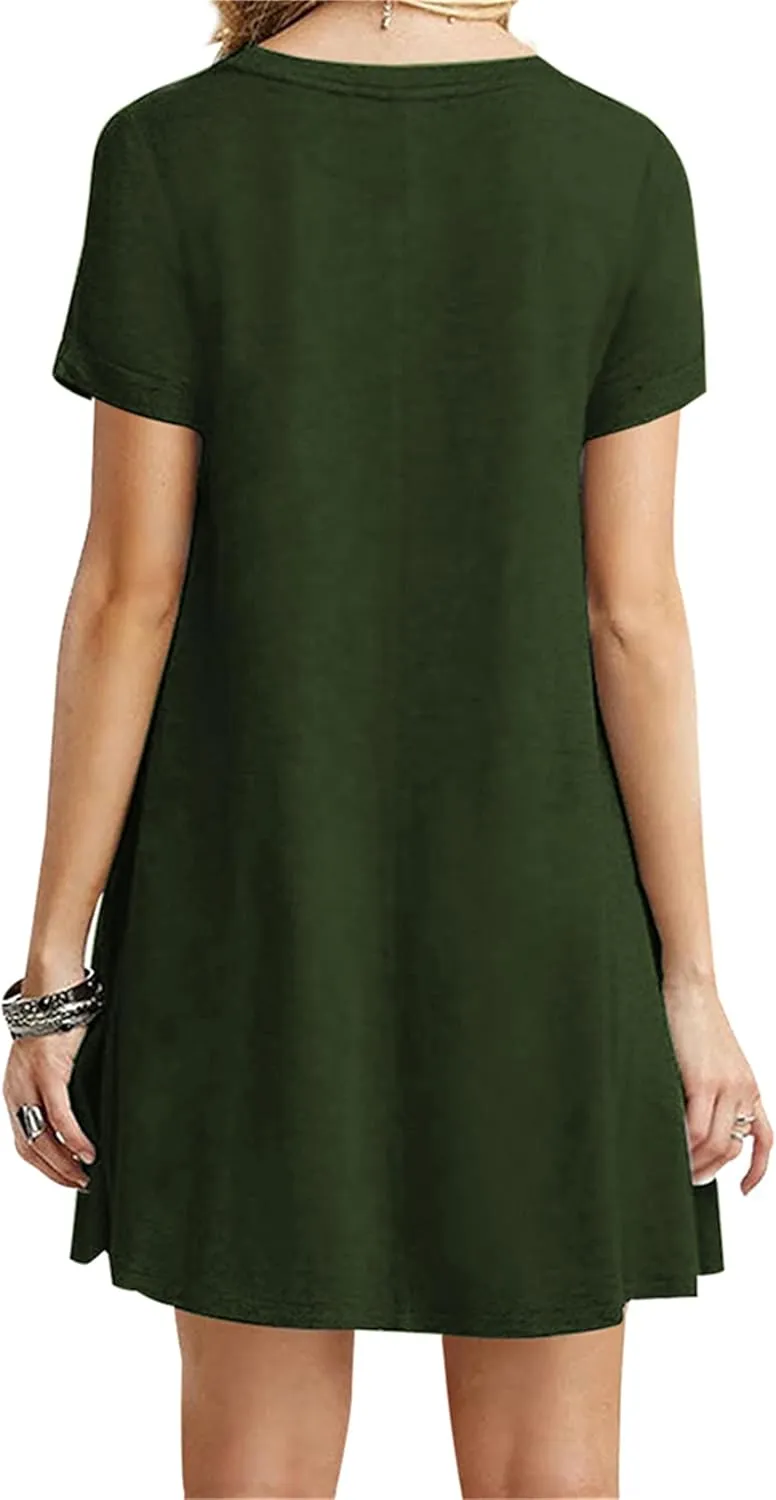 Women's Casual Solid Color Sundress Fashionable Pastel Midi Dress Lightweight Cocktail Party T-Shirt Dress