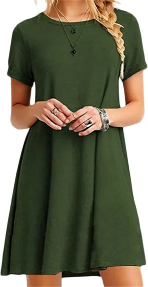 Women's Casual Solid Color Sundress Fashionable Pastel Midi Dress Lightweight Cocktail Party T-Shirt Dress