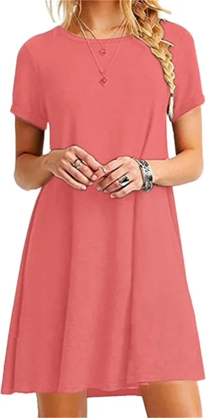 Women's Casual Solid Color Sundress Fashionable Pastel Midi Dress Lightweight Cocktail Party T-Shirt Dress