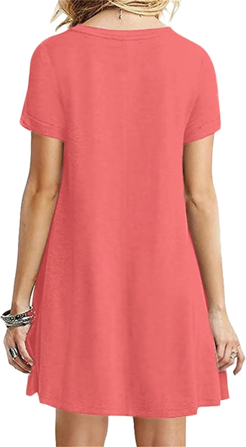 Women's Casual Solid Color Sundress Fashionable Pastel Midi Dress Lightweight Cocktail Party T-Shirt Dress