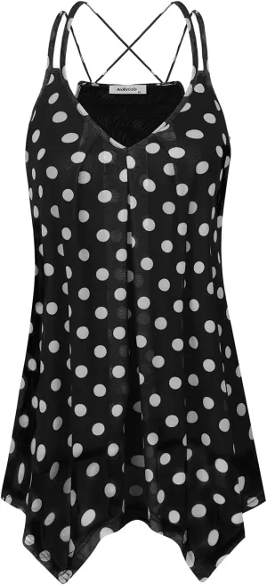 Womens Casual Spaghetti Strap Tank Tops Floral Print Asymmetric Hem Camisoles