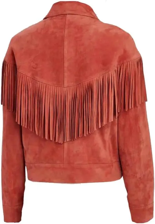 Women's Cowgirl Suede Fringe Leather Jacket - Traditional Native American Western Style Cowgirl Fringe Leather Jacket
