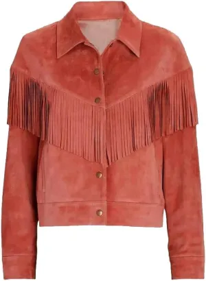 Women's Cowgirl Suede Fringe Leather Jacket - Traditional Native American Western Style Cowgirl Fringe Leather Jacket