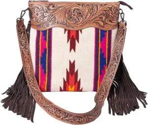 Womens Cowhide Leather Crossbody Bag  Western Style Purse with Tooled Leather Accents and Adjustable Strap