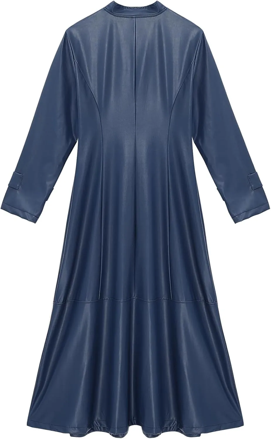 Women's Faux Leather Jacket Trench Coat Fashion Long Sleeves Full Zipper Ankle Length Dress