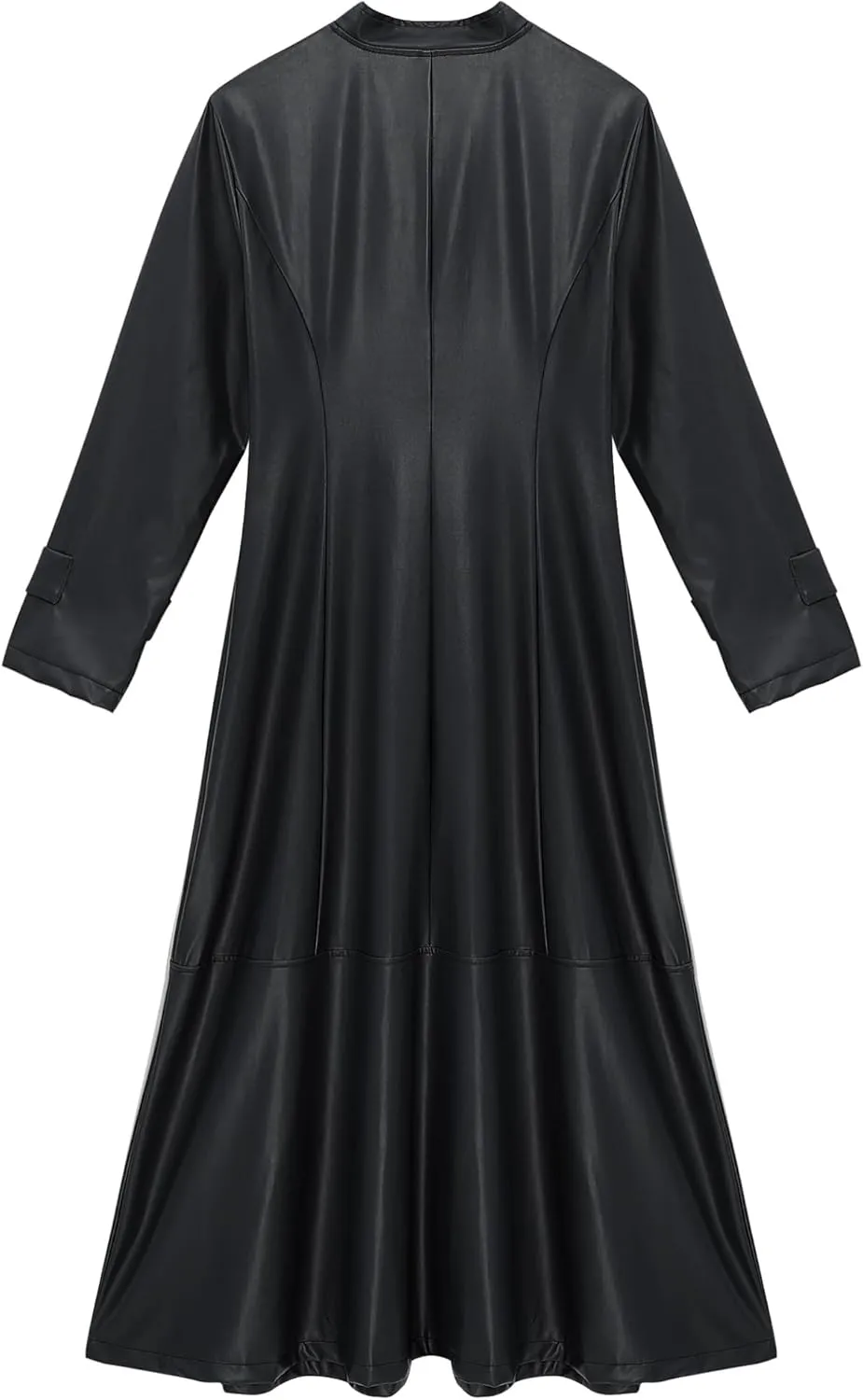 Women's Faux Leather Jacket Trench Coat Fashion Long Sleeves Full Zipper Ankle Length Dress