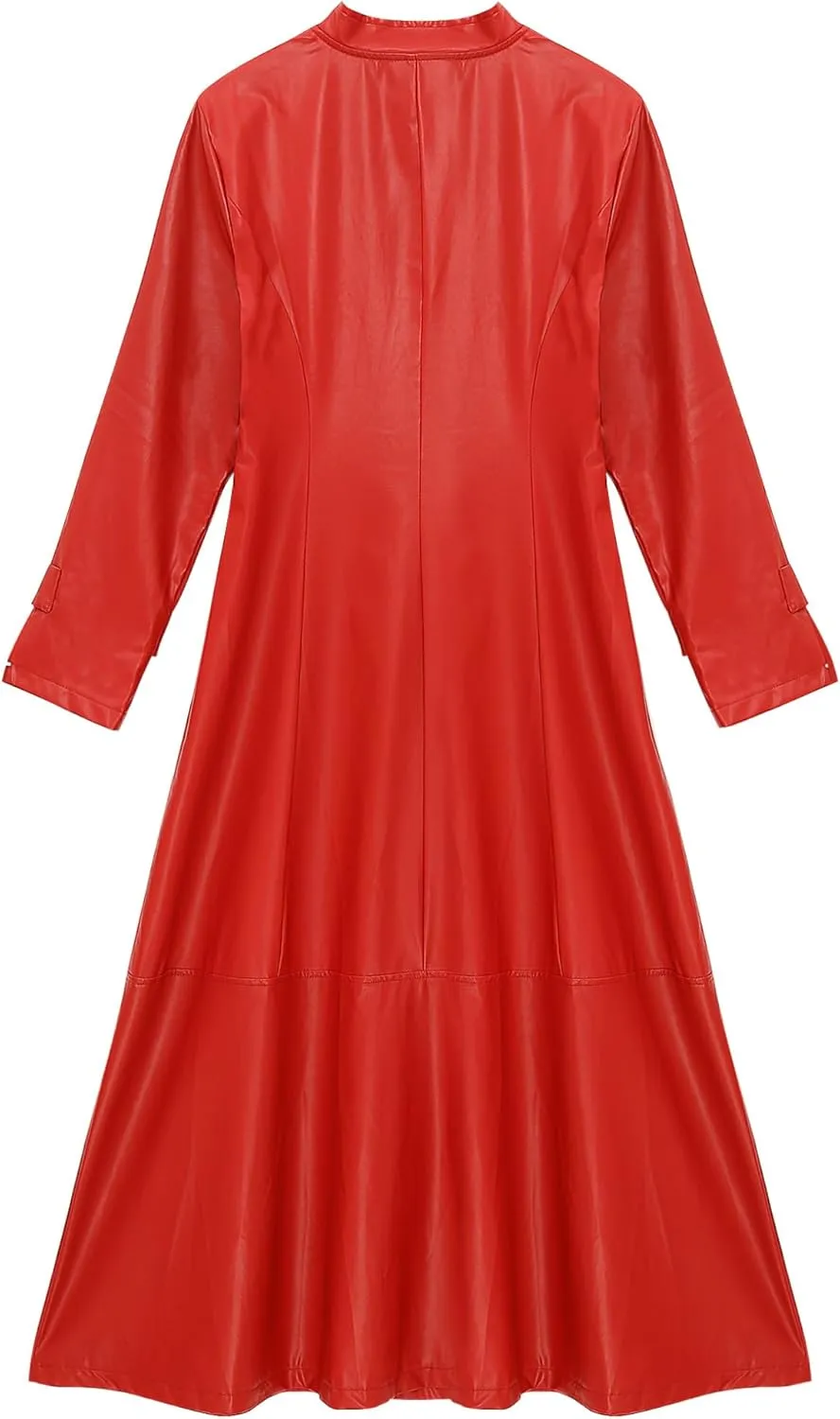 Women's Faux Leather Jacket Trench Coat Fashion Long Sleeves Full Zipper Ankle Length Dress