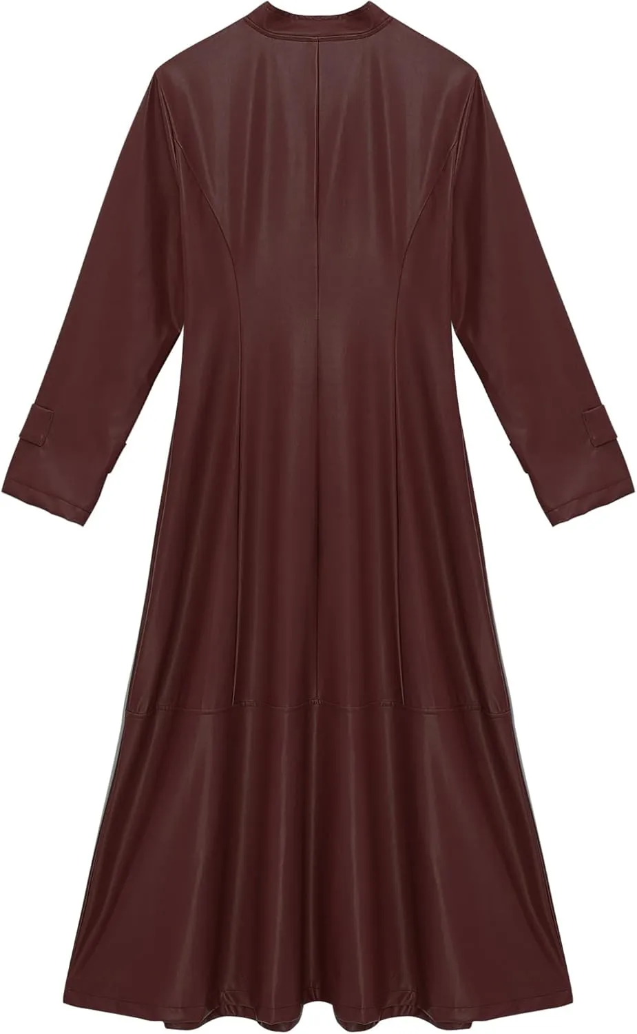 Women's Faux Leather Jacket Trench Coat Fashion Long Sleeves Full Zipper Ankle Length Dress
