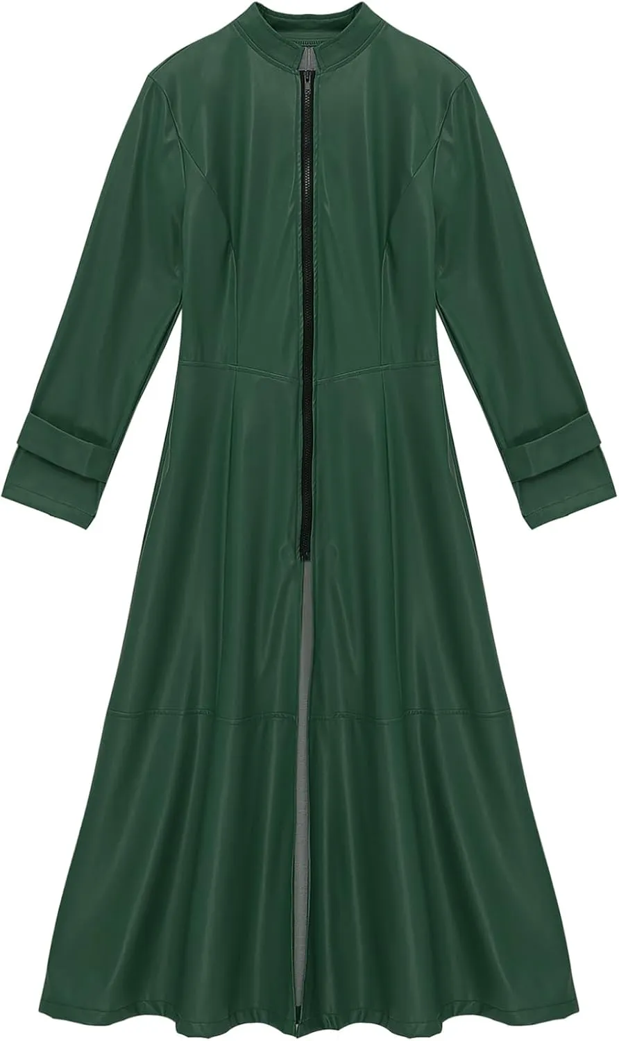 Women's Faux Leather Jacket Trench Coat Fashion Long Sleeves Full Zipper Ankle Length Dress