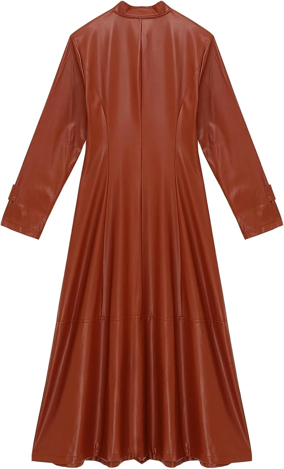 Women's Faux Leather Jacket Trench Coat Fashion Long Sleeves Full Zipper Ankle Length Dress
