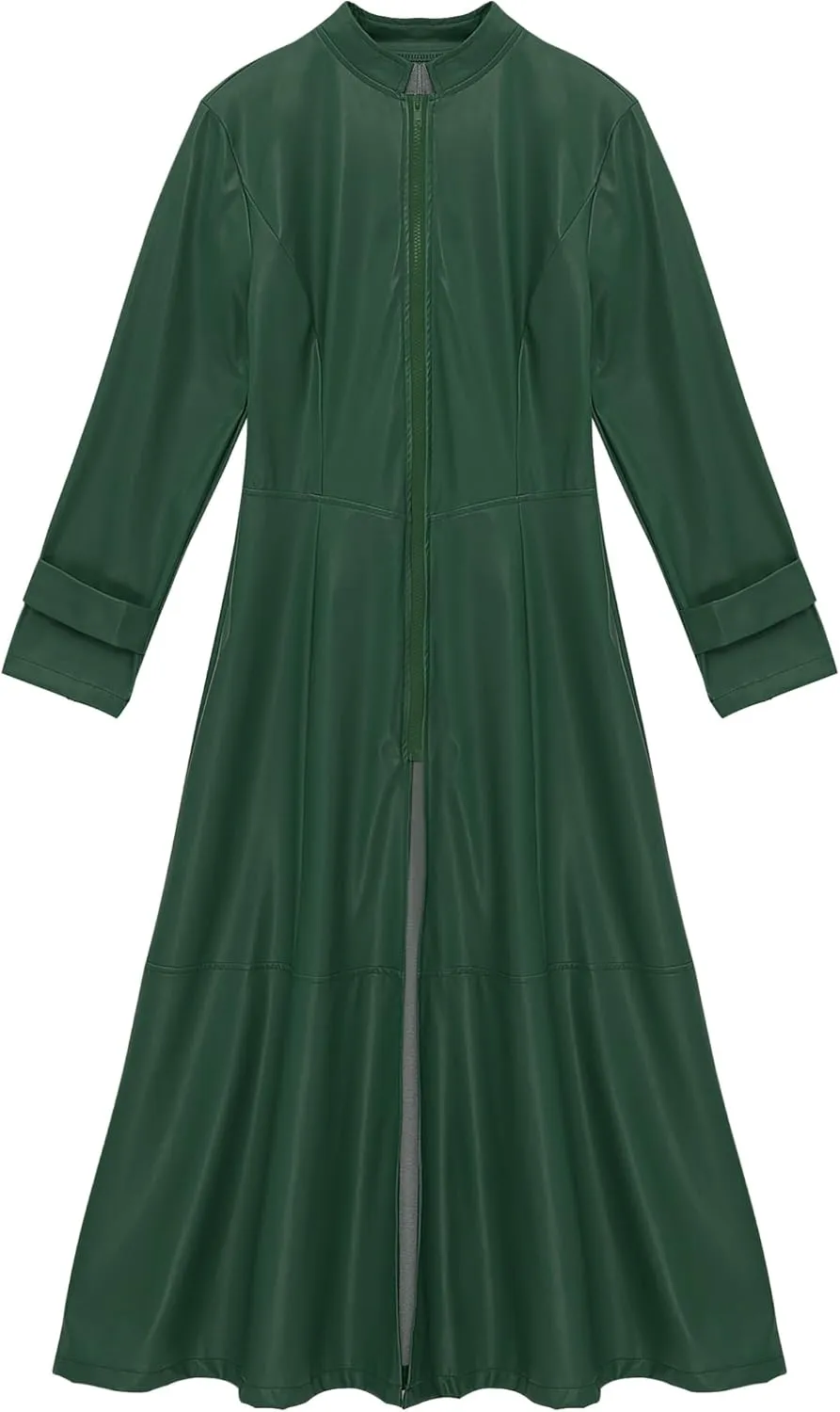 Women's Faux Leather Trench Coat Long Sleeves Full Zipper Ankle Length Overcoat Jacket