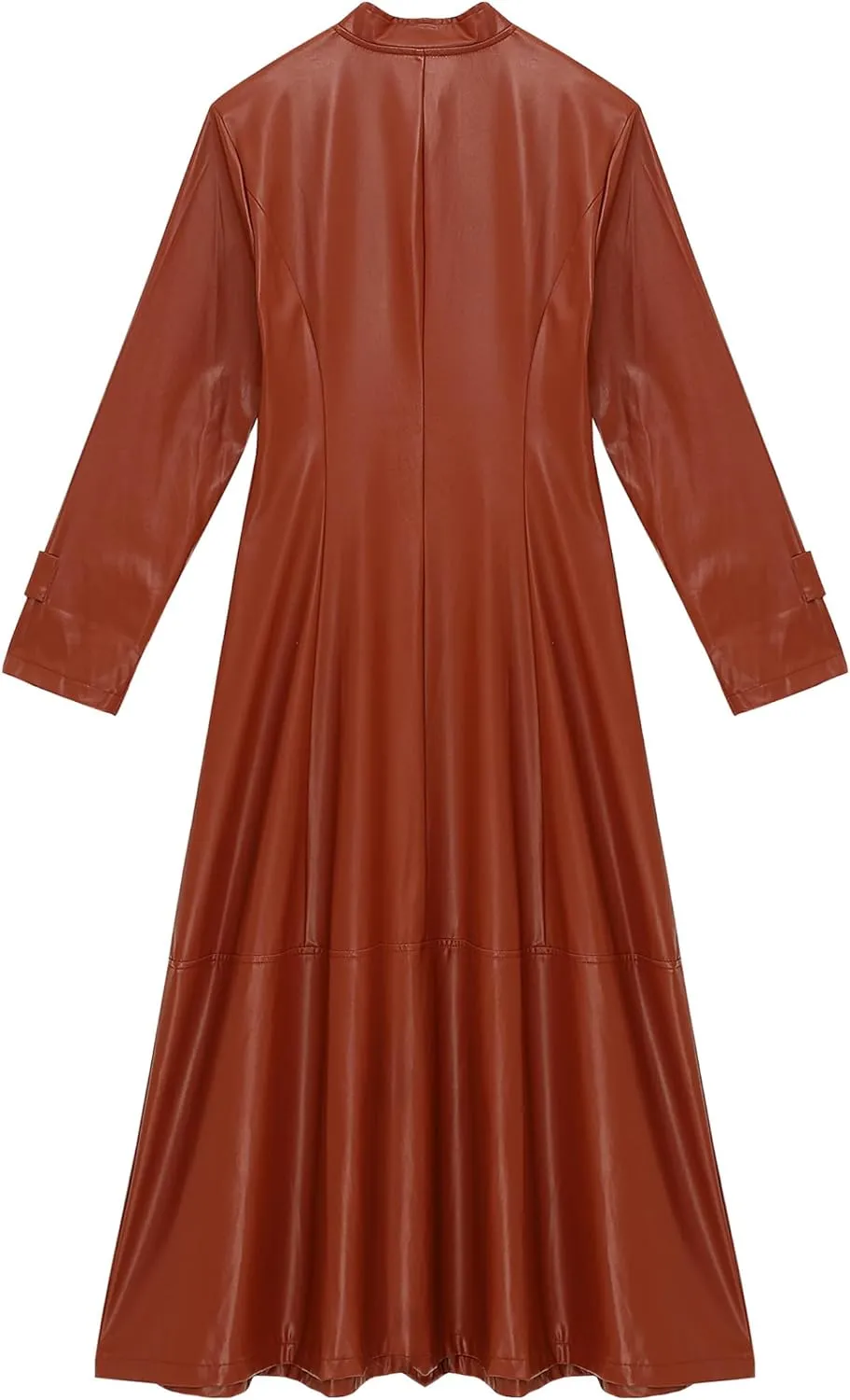 Women's Faux Leather Trench Coat Long Sleeves Full Zipper Ankle Length Overcoat Jacket