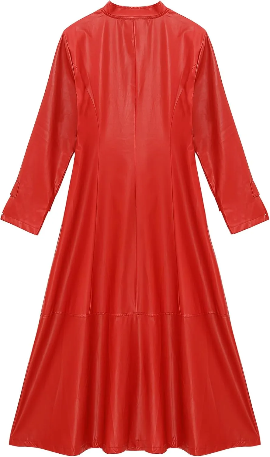 Women's Faux Leather Trench Coat Long Sleeves Full Zipper Ankle Length Overcoat Jacket