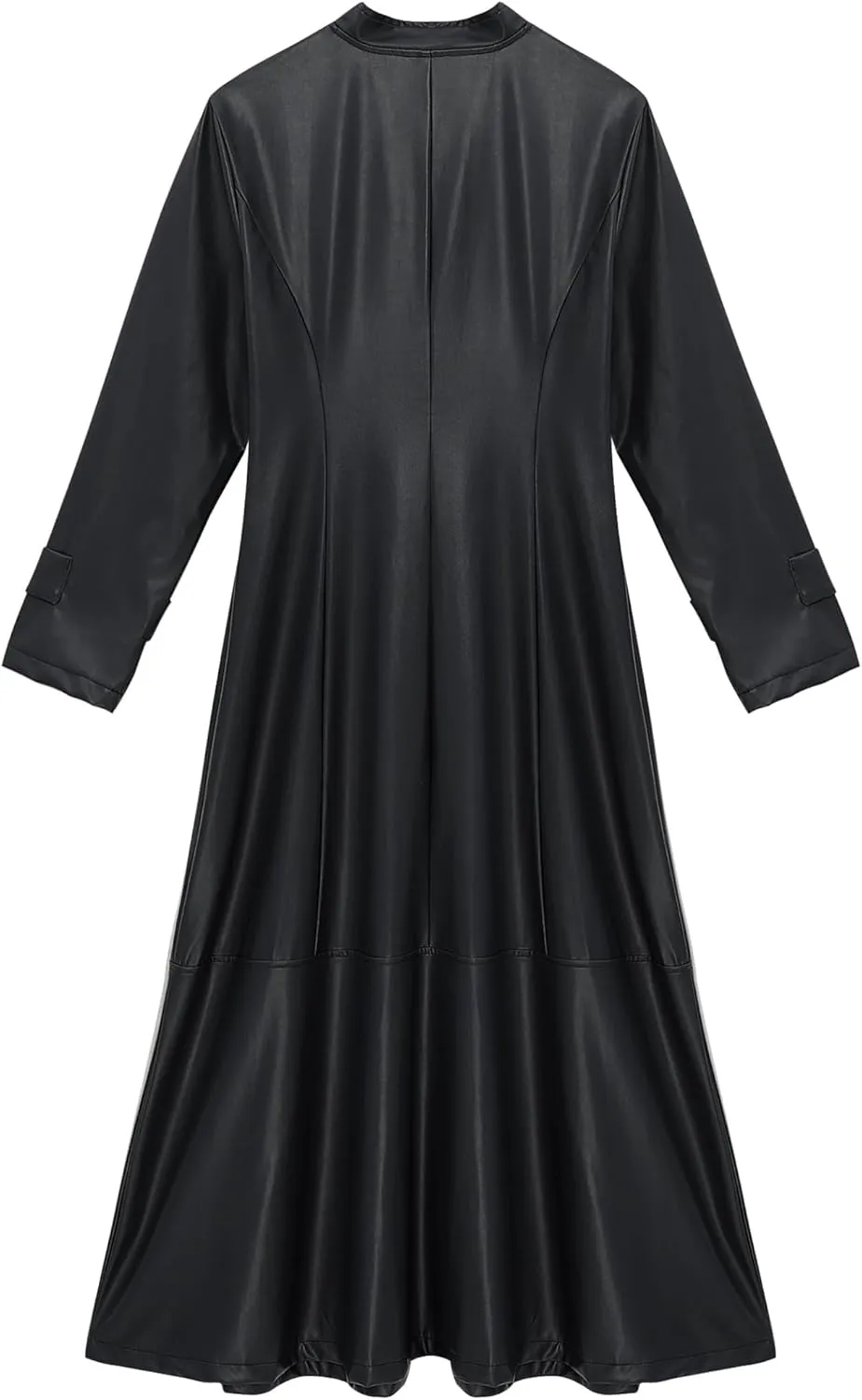 Women's Faux Leather Trench Coat Long Sleeves Full Zipper Ankle Length Overcoat Jacket