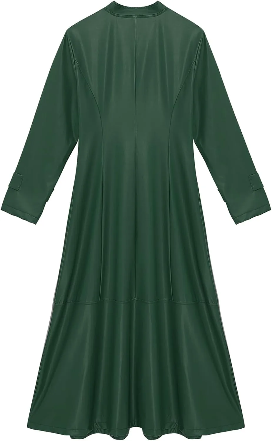 Women's Faux Leather Trench Coat Mock Neck Long Sleeve Full Zip Dress Coat Maxi Jacket Outwear