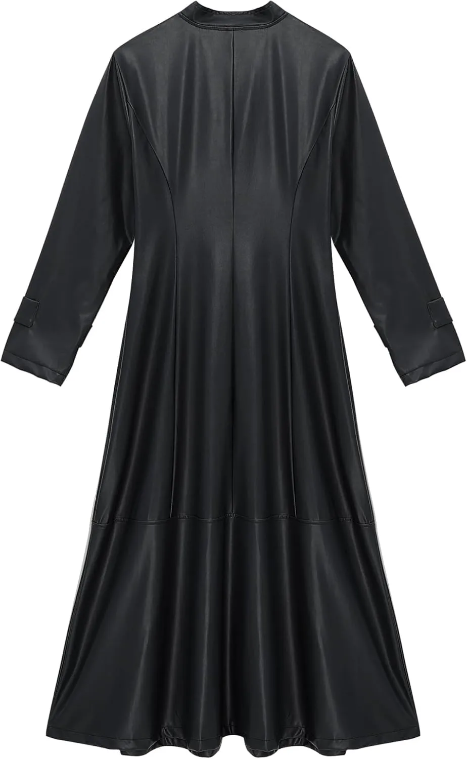 Women's Faux Leather Trench Coat Mock Neck Long Sleeve Full Zip Dress Coat Maxi Jacket Outwear