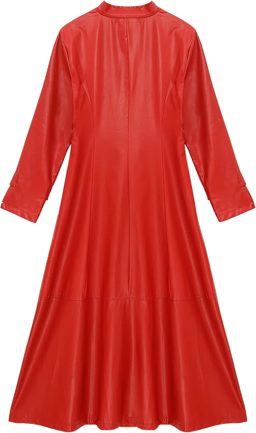 Women's Faux Leather Trench Coat Mock Neck Long Sleeve Full Zip Dress Coat Maxi Jacket Outwear