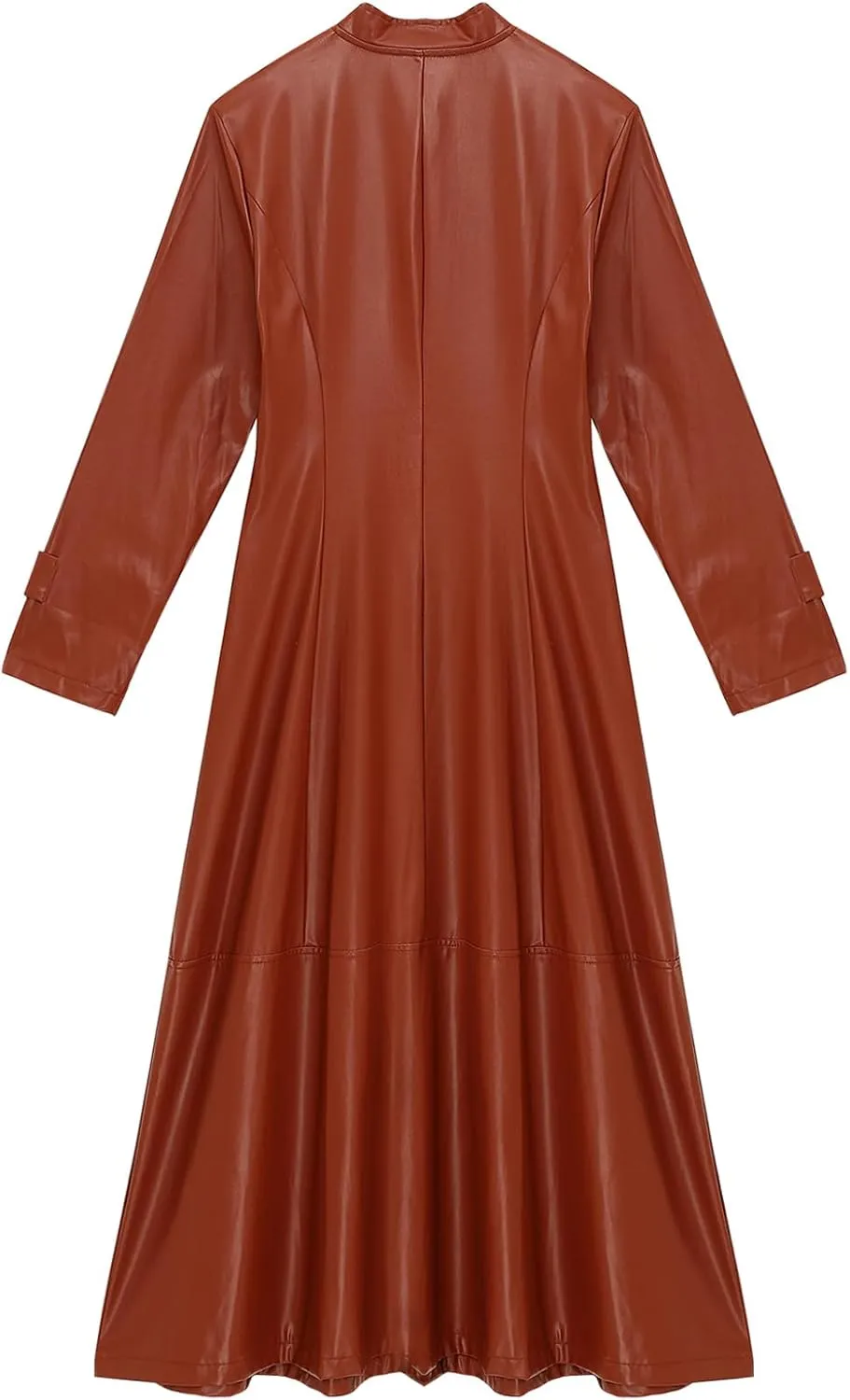 Women's Faux Leather Trench Coat Mock Neck Long Sleeve Full Zip Dress Coat Maxi Jacket Outwear