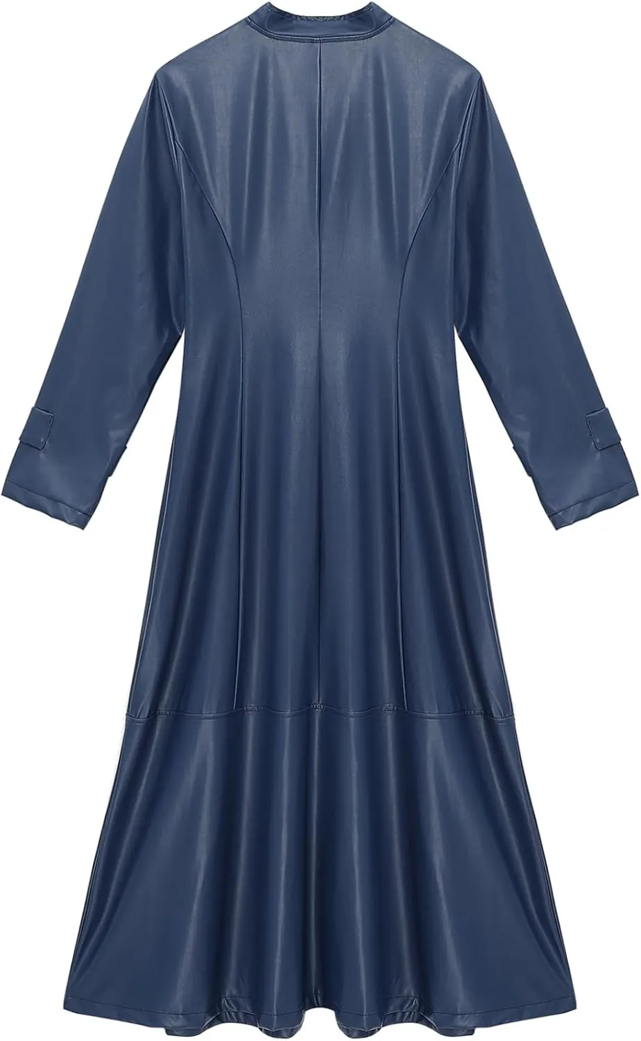 Women's Faux Leather Trench Coat Mock Neck Long Sleeve Full Zip Dress Coat Maxi Jacket Outwear