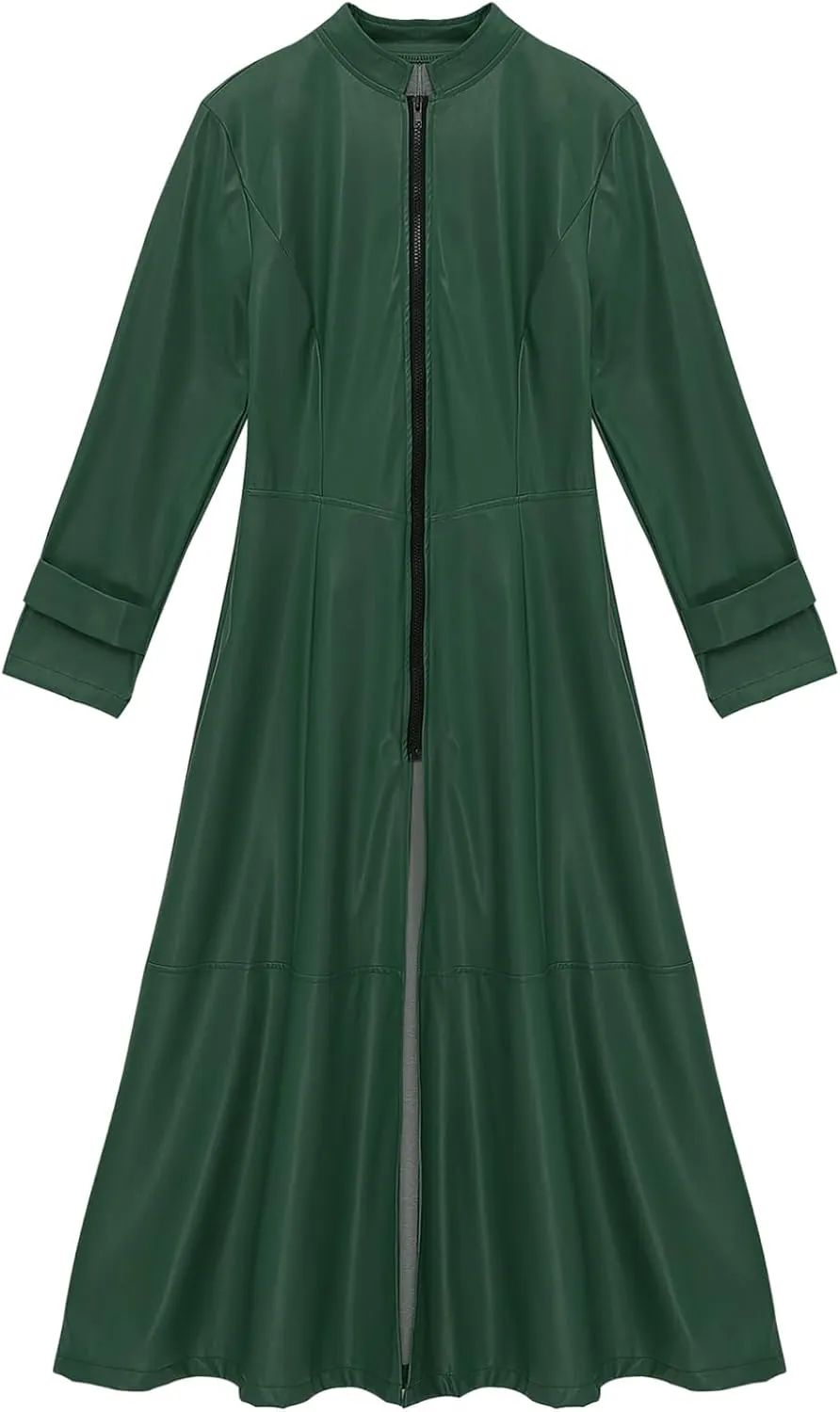 Women's Faux Leather Trench Coat Mock Neck Long Sleeve Full Zip Dress Coat Maxi Jacket Outwear