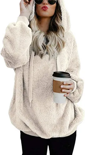 Women's Fuzzy Fleece Hoodies Zip Up Pullover Sherpa Sweatshirt 2023 Fall Winter Casual Oversized Warm Fluffy Coat Plus Size