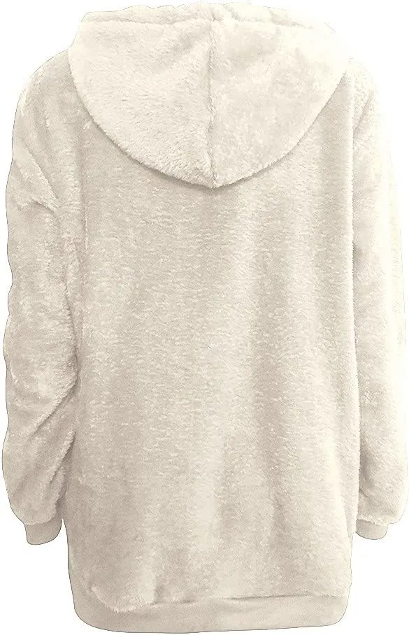 Women's Fuzzy Fleece Hoodies Zip Up Pullover Sherpa Sweatshirt 2023 Fall Winter Casual Oversized Warm Fluffy Coat Plus Size