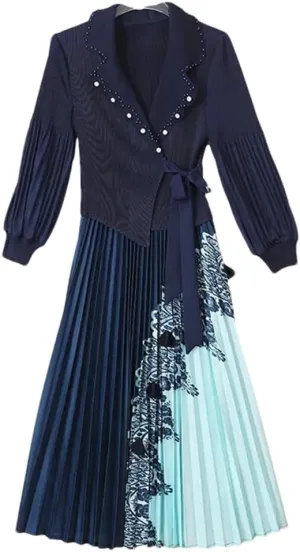 Women's High Stretch Pleated Maxi Skirt Solid Color Notch Neck Print Slim Fit A-Line Skirt