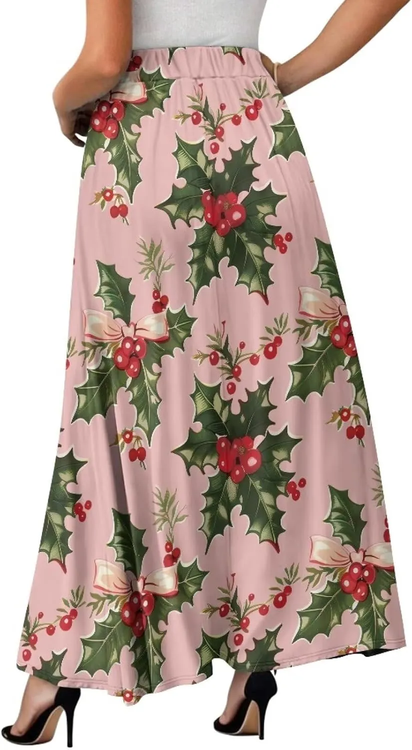 Women's High Waist A-Line Skirt Polyester Maxi Skirt with Pockets for Walking Vacation Travel
