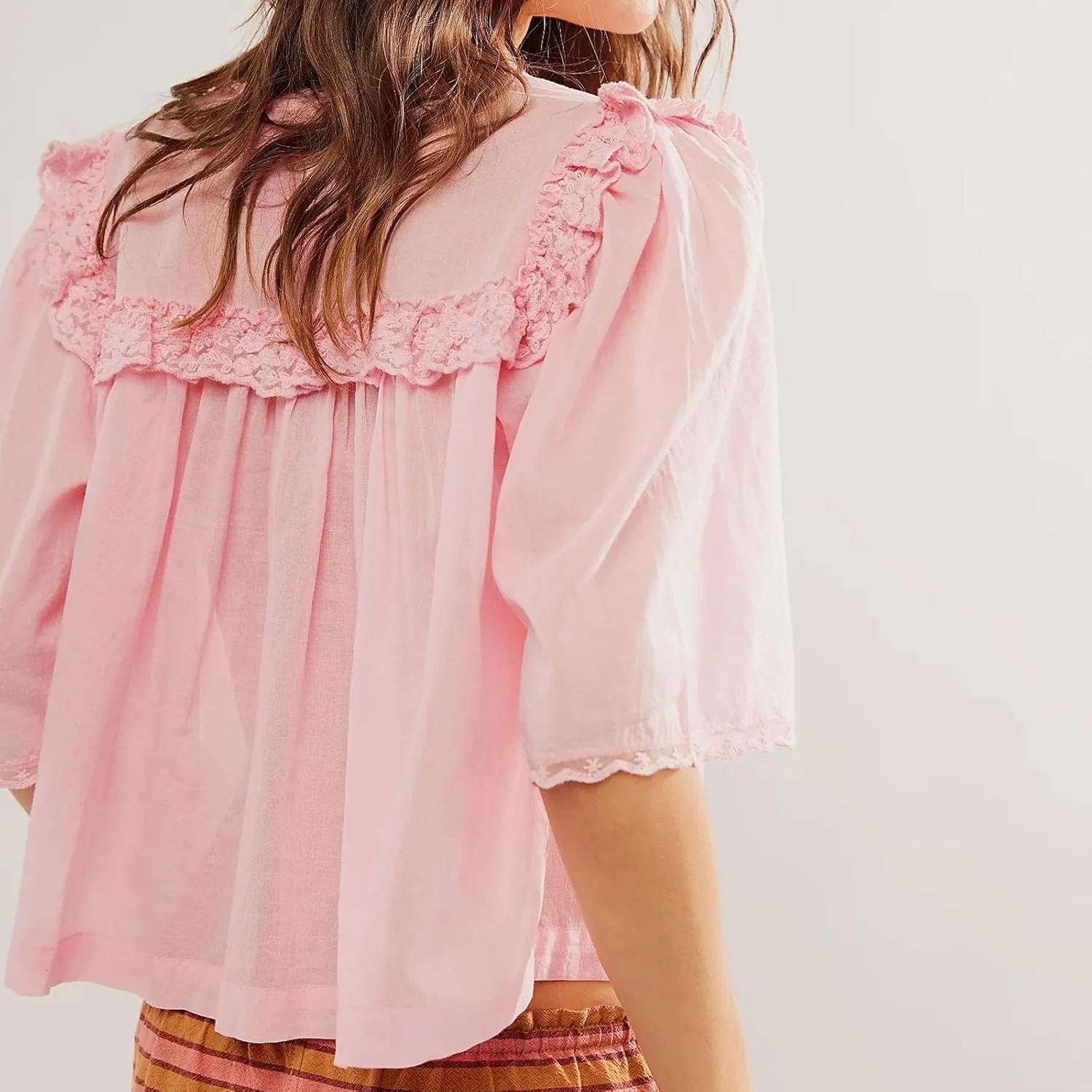 Women's Lace Semi Sheer Top Y2k Button Front Open Tie Up Tank Crop Blouse Shirt Cute Coquette Vest Summer