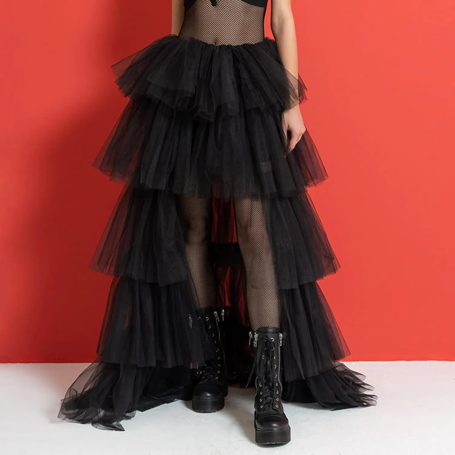 Women's Layered Tulle Long Skirt High Waist Maxi Skirt High Low Hem Tiered Long Skirts for Wedding Party Club