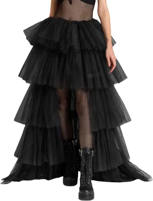 Women's Layered Tulle Long Skirt High Waist Maxi Skirt High Low Hem Tiered Long Skirts for Wedding Party Club