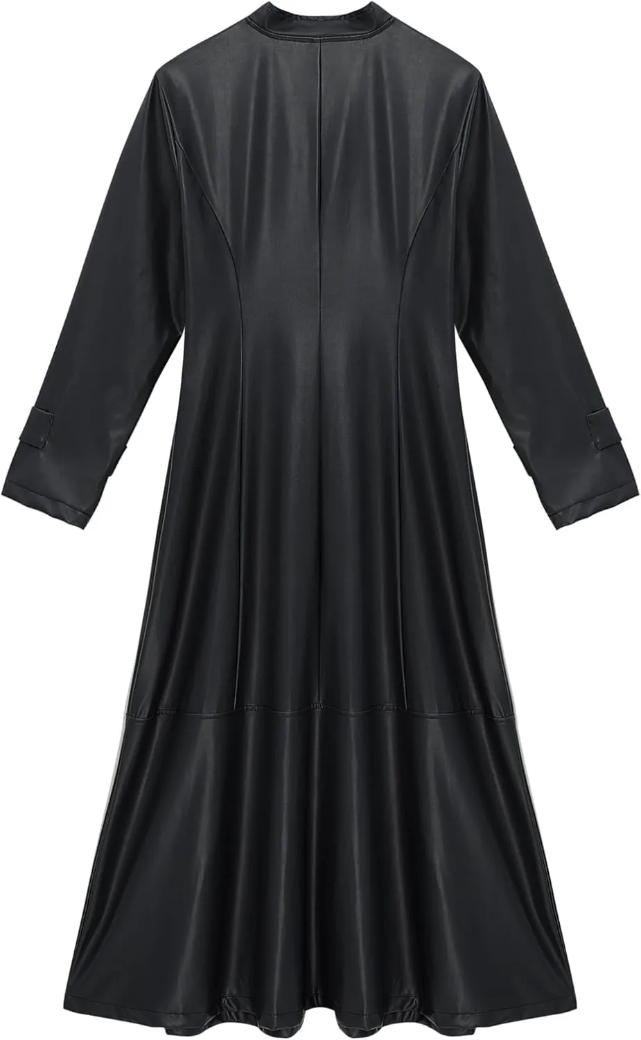 Women's Leather Jacket Coat Long Trench Coat Dress Front Zipper Stand Collar Cosume Outwear