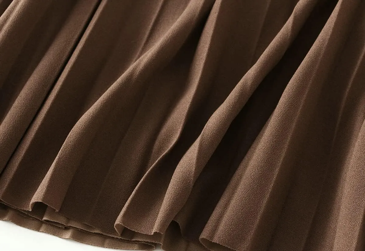 Women's Long Skirt High Waist Elastic Casual Pleated Skirt Wedding Prom Party A-Line Swing Midi Skirt