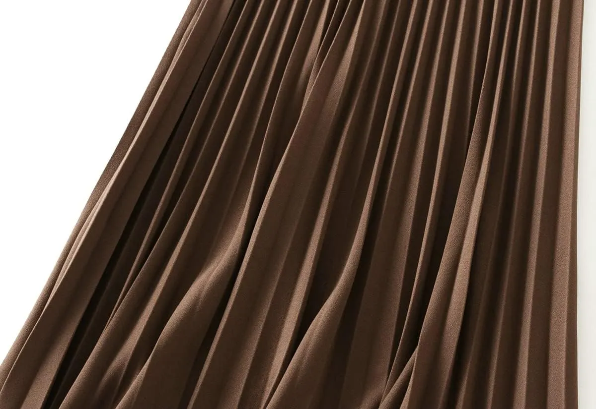 Women's Long Skirt High Waist Elastic Casual Pleated Skirt Wedding Prom Party A-Line Swing Midi Skirt