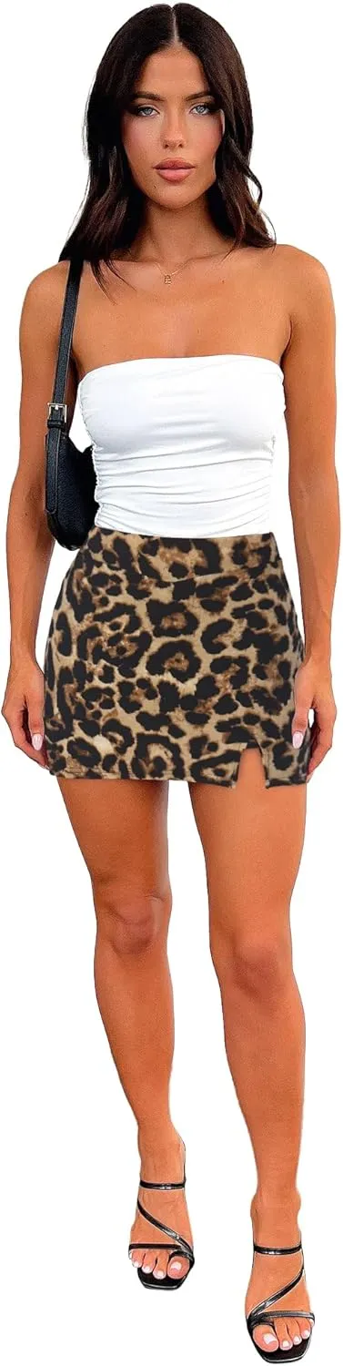 Womens Mini Skorts Casual Y2k Summer Mid-Waisted Front Split Pencil Bodycon Skirts with Shorts Underneath