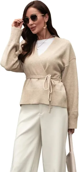 Women's New Long-Sleeved knittedcardigan Shawl Sweater Casual Button Tied Cord Cardigan